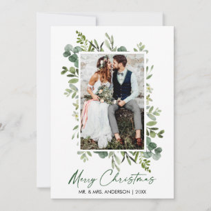 Cartão De Festividades Watercolor Greenery Calligraphy Green Ink Wedding
