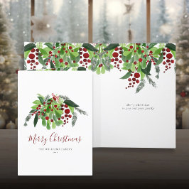 Cartão De Festividades Watercolor Greenery Red Berries Natal