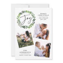 Watercolor greenery wreath multi-photoscript joy