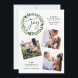 Cartão De Festividades Watercolor greenery wreath multi-photoscript joy<br><div class="desc">Watercolor greenery wreath multi-photoscript joy Christmas / cartão de feriado.</div>