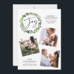 Cartão De Festividades Watercolor greenery wreath multi-photoscript joy<br><div class="desc">Watercolor greenery wreath multi-photoscript joy Christmas / cartão de feriado.</div>