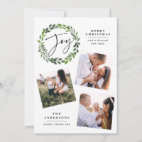 Watercolor greenery wreath multi-photoscript joy