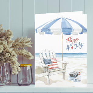 Cartão De Festividades Watercolor Happy 4 de julho Vazio da cena da praia