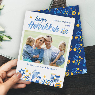 Cartão De Festividades Watercolor Happy Hanukkah Peace Love Trava Foto