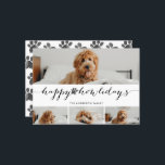 Cartão De Festividades Watercolor Happy Howlidays 4 Photo Pet Collage<br><div class="desc">Espalhe o amor nesta temporada de festas com fotos do seu bebê pelado com na moda e placa gráfica apresentando uma colagem de 4 fotos, uma caligrafia que diz "Feliz Natal" e uma impressão de pata d'água. Vem com um design de padrão de impressão de pata correspondente na parte traseira....</div>