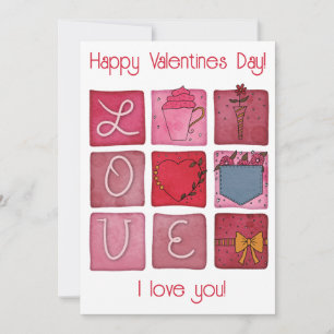 Cartão De Festividades Watercolor Happy Valentines Day Doodle