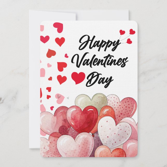 Cartão De Festividades Watercolor Heart Balloon Happy Valentine's day  (Frente)