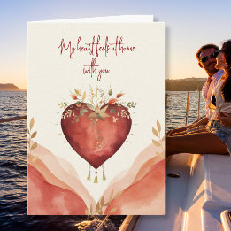 Cartão De Festividades Watercolor Heart with Soft Florals and Warm Tones