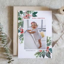 Watercolor Hollies Faux Dourado Foto de Natal Feli