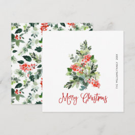 Cartão De Festividades Watercolor Holly Berry Árvore Saudação