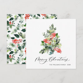 Cartão De Festividades Watercolor Holly Berry Árvore Saudação