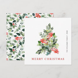 Cartão De Festividades Watercolor Holly Berry Árvore Saudação