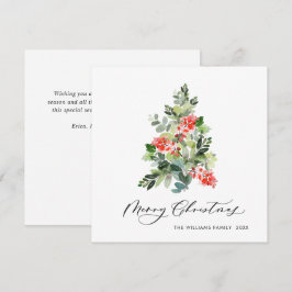 Cartão De Festividades Watercolor Holly Berry Árvore Saudação
