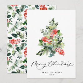 Cartão De Festividades Watercolor Holly Berry Árvore Saudação