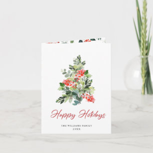 Cartão De Festividades Watercolor Holly Berry Árvore Saudação