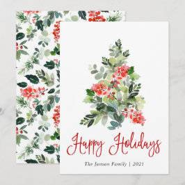 Cartão De Festividades Watercolor Holly Berry Árvore Saudação