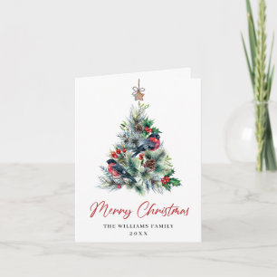 Cartão De Festividades Watercolor Holly Berry Árvore Saudação
