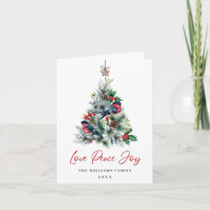 Cartão De Festividades Watercolor Holly Berry Árvore Saudação