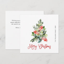 Cartão De Festividades Watercolor Holly Berry Árvore Saudação