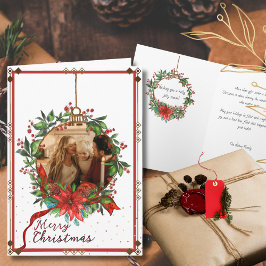 Cartão De Festividades Watercolor Holly Berry Christmas Wreath Photo Card