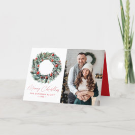 Cartão De Festividades Watercolor Holly Berry & Greenery Wreath 2 Foto