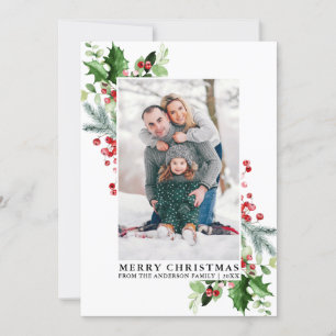 Cartão De Festividades Watercolor Holly Christmas Greenery Family Foto