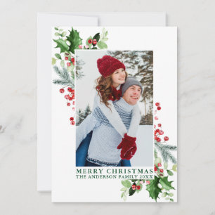 Cartão De Festividades Watercolor Holly Christmas Greenery Foto Green