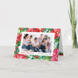 Cartão De Festividades Watercolor Holly e Poinsettia Foto de Natal