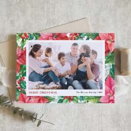 Cartão De Festividades Watercolor Holly e Poinsettia Foto de Natal