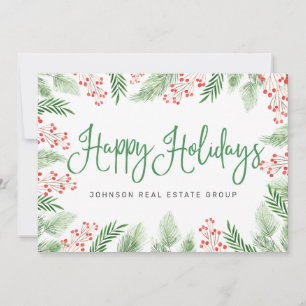 Cartão De Festividades Watercolor Holly Foliage e Berries