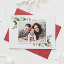 Watercolor Holly Greenery Foto Feliz Natal