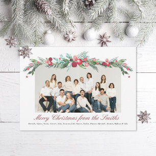 Cartão De Festividades Watercolor Holly Pine Elegant Large Family Photo