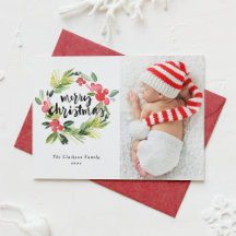 Watercolor Holly Wreath Feliz Foto de Natal