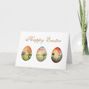 Cartão De Festividades Watercolor Landscape Sunset Easter Egg Card