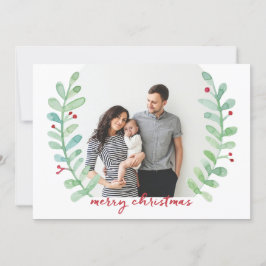 Cartão De Festividades Watercolor Laurel Wreath Feliz Foto de Natal
