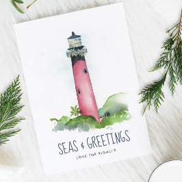 Cartão De Festividades Watercolor Lighthouse Florida Beach Christmas