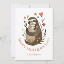 Watercolor Mama Sloth & Baby Cute Dia de as mães C