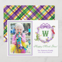 Watercolor Mardi Gras Animals Monogram Crest Photo