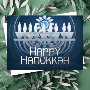 Cartão De Festividades Watercolor Menorah Happy Hanukkah