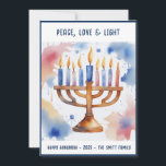 Cartão De Festividades Watercolor Menorah Happy Hanukkah<br><div class="desc">Itens temáticos de Feriado de Aquarelas Envie seus desejos com este Cartão de Feriado que contém um Chanucá Feliz e Incrível</div>