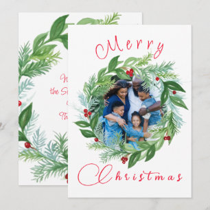 Cartão De Festividades Watercolor Merry Christmas Wreath PHOTO