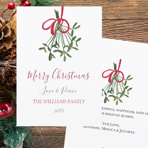 Cartão De Festividades Watercolor Mistletoe Elegante Botânica