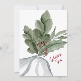 Cartão De Festividades Watercolor Mistletoe Greenery Personalizado