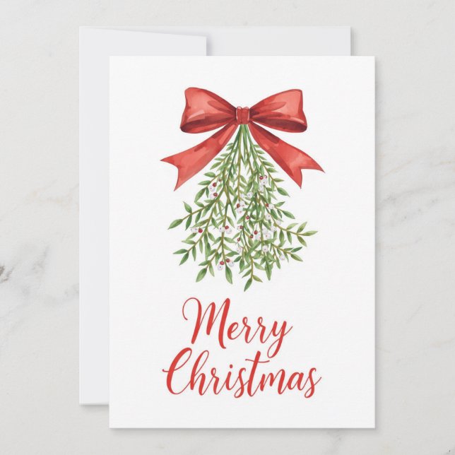 Cartão De Festividades Watercolor Mistletoe Merry Christmas (Frente)