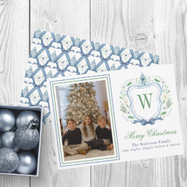 Cartão De Festividades Watercolor Monograma Chinoiserie Jar Crest Foto