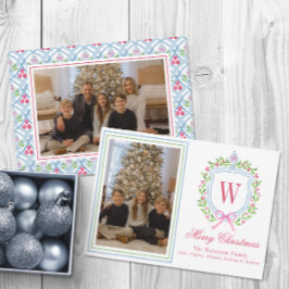 Cartão De Festividades Watercolor Monograma Chinoiserie Jar Crest Foto