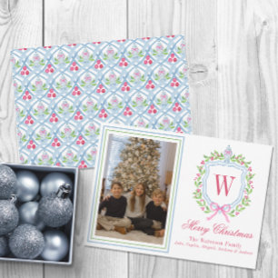 Cartão De Festividades Watercolor Monograma Chinoiserie Jar Crest Foto