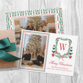 Cartão De Festividades Watercolor Monograma Topiary Crest Foto