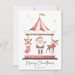 Cartão De Festividades Watercolor Natal Papai Noel Carousel