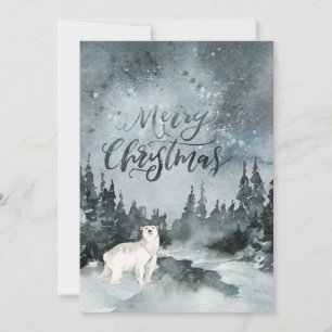 Cartão De Festividades Watercolor Night Sky Polar Bear Natal